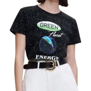Maje- NWT Black Spotted Green Planet and Dolphin Shortsleeve Graphic Tshirt